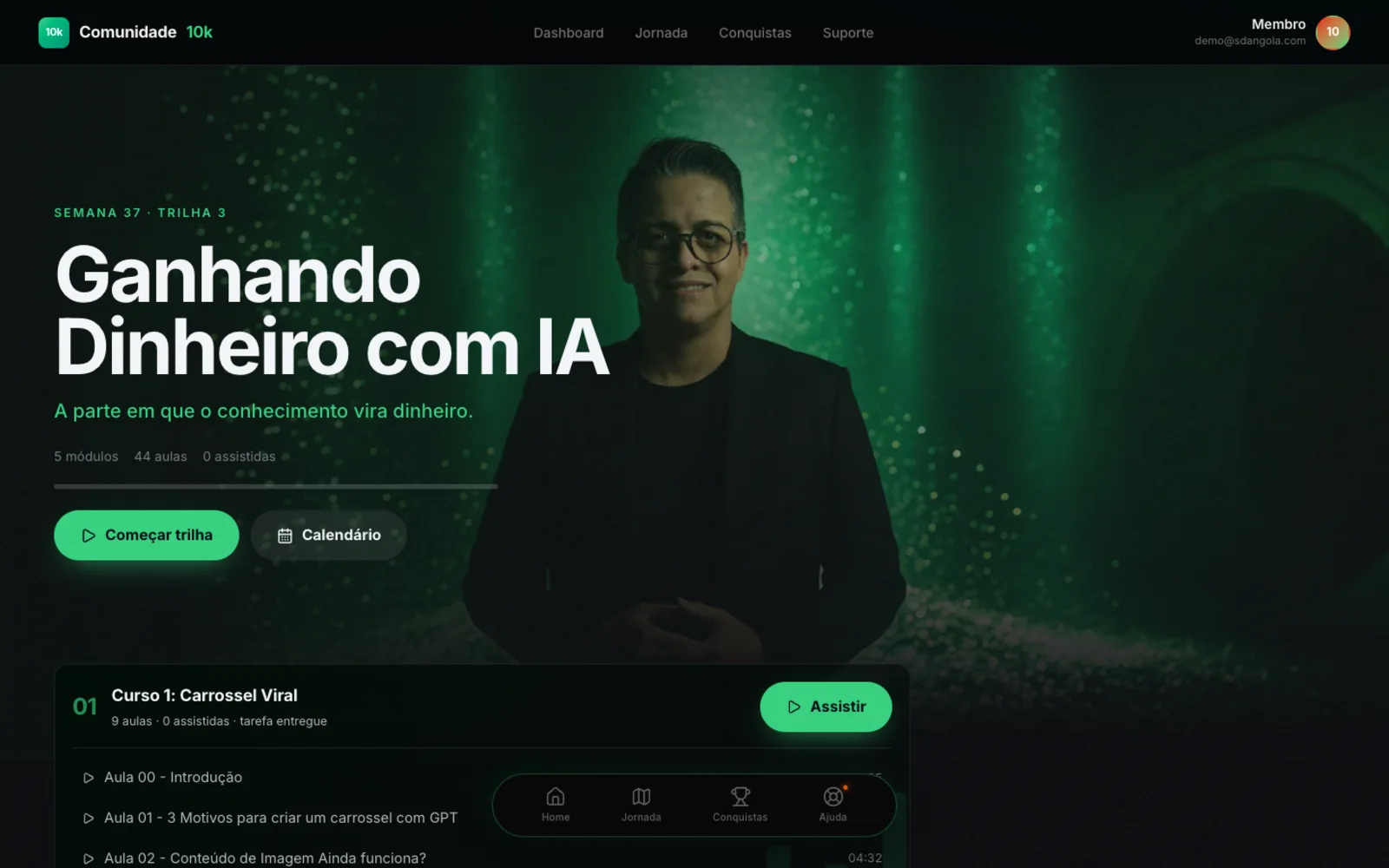Área de membros da Trilha 3, Ganhando Dinheiro com IA